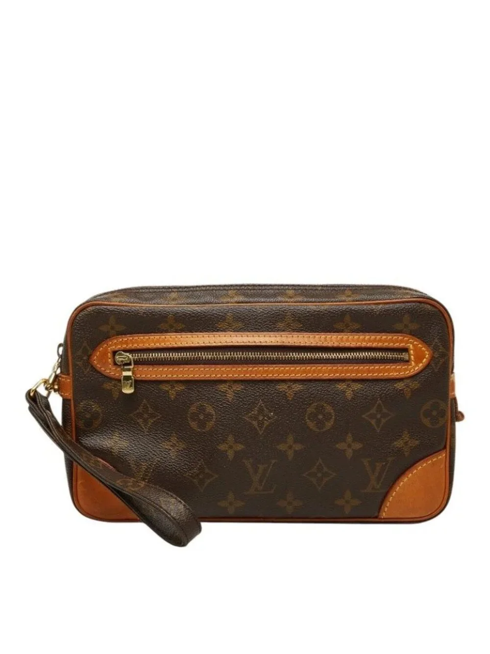 Louis Vuitton Monogram Maroulis Dragonne GM Clutch Brown Leather